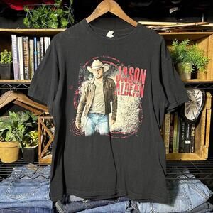 2012 Jason Aldean Tour Tee Black Red Gray Shirt Mens Large Country Music Tee